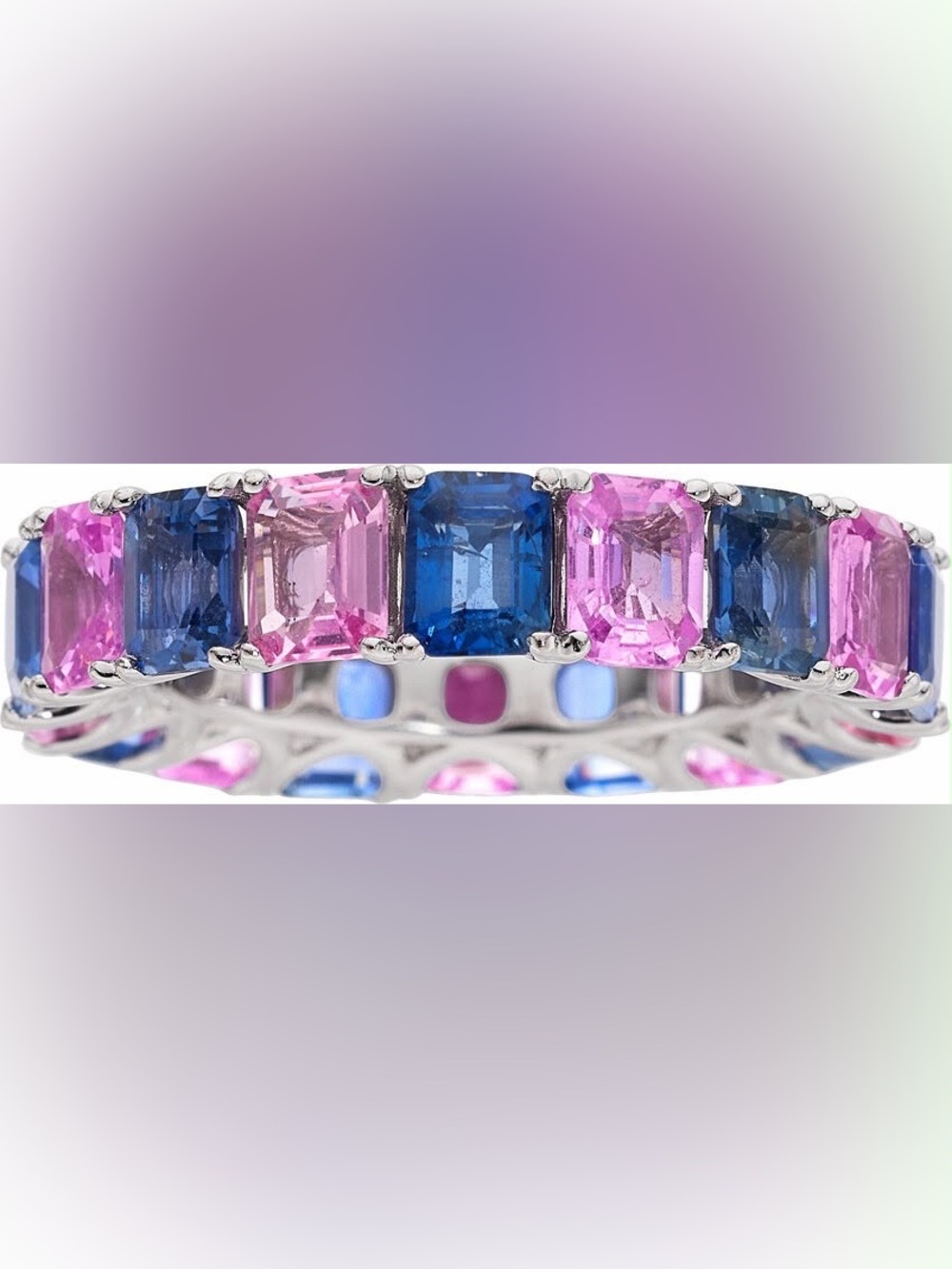 Pink and Blue Sapphires Ring Set in 18k White Gold
